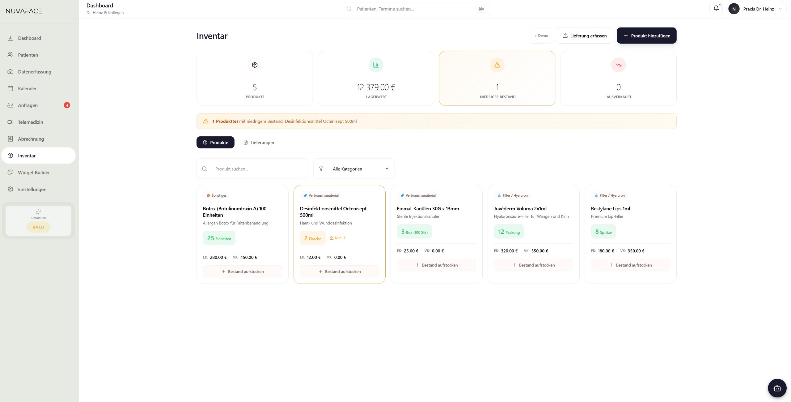 Inventarverwaltung in der Praxissoftware für ästhetische Praxen